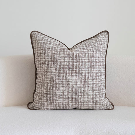 Light-luxury Brown-toned Piping Cushion Patchwork Lumbar Pillowcase