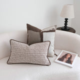 Light-luxury Brown-toned Piping Cushion Patchwork Lumbar Pillowcase