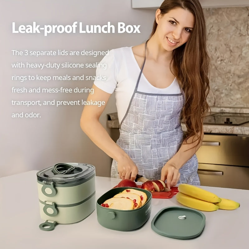 Faridabio Triple Stack Leak-Proof Microwave-Safe Bento Box - 2L Large Capacity Portable Food Container with Invisible Handles, Perfect for Work, School, Camping & Meal Prep (Green), Lunch Box, School Meal Storage, Modern Kitc Julia M LifeStyles