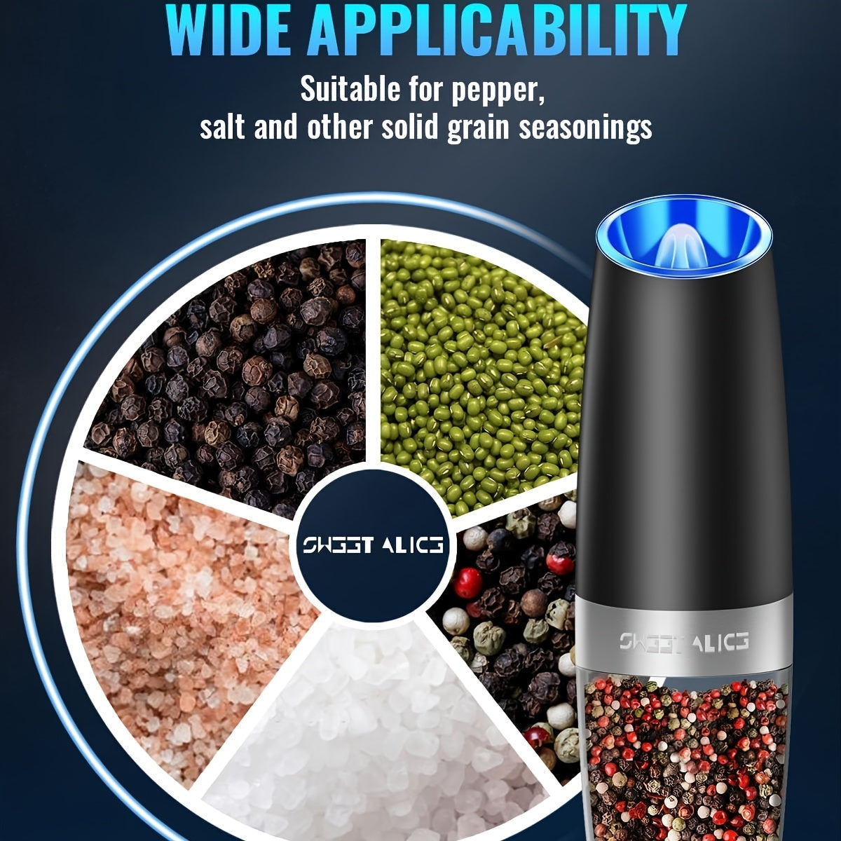 [Electric Salt Grinder] Electric Salt And Pepper Grinder Set, 110ml, 6 Adjustable Coarseness, LED, Automatic, Black And Silver, 1/2 Packs Julia M LifeStyles