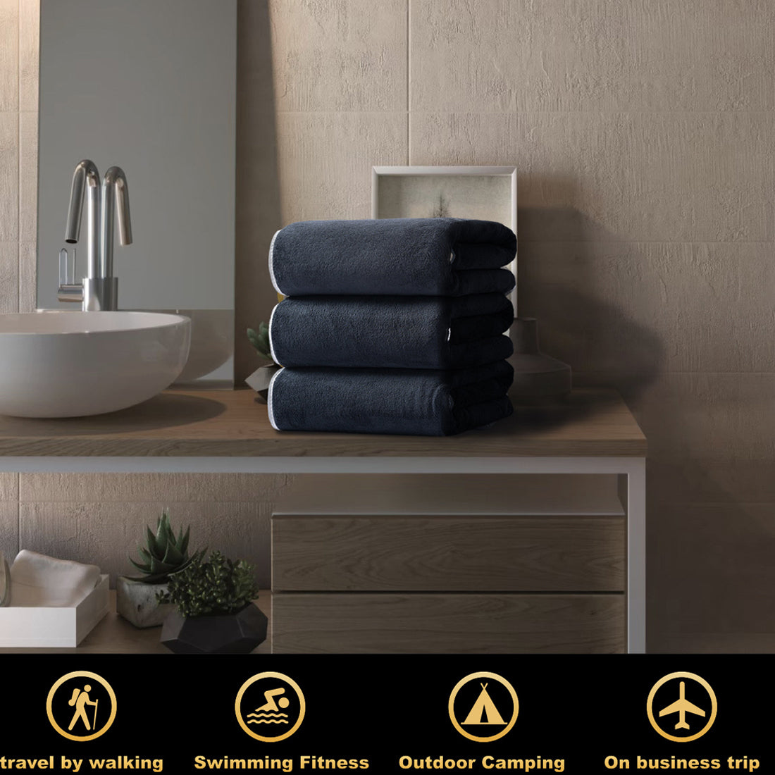 3 Pieces Egyptian Cotton Towels Large Size Bath Sheet Super Soft Towel Bale Set