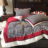 American Retro Cotton Velvet Houndstooth Bedding Set in Retro Red