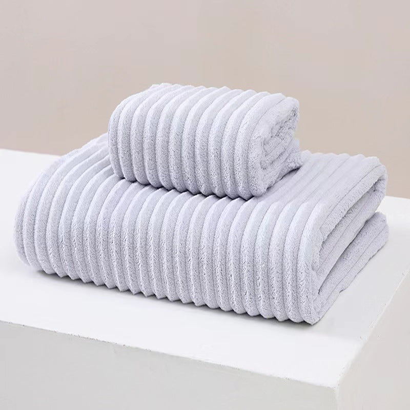Wide Stripe Dark Stripe Coral Velvet Printing Towels Suit