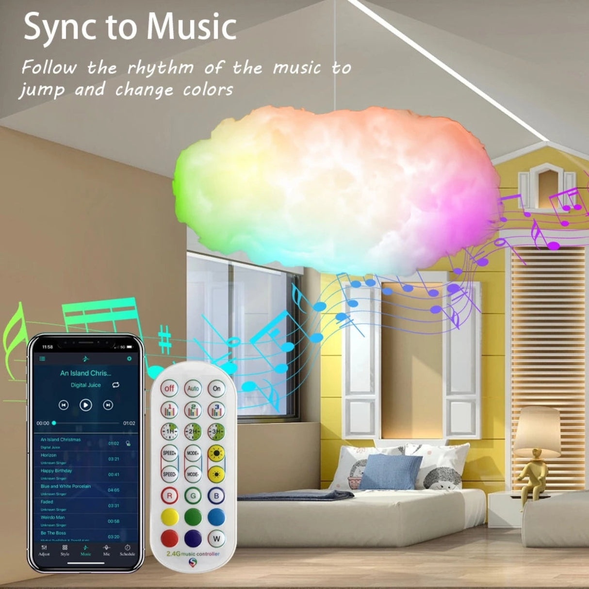 Luxe 3D RGBIC Cloud Ambient Light with Music Sync & App Control