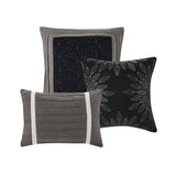 7 PC Pieced Faux Suede Comforter Set in Black - Queen Size