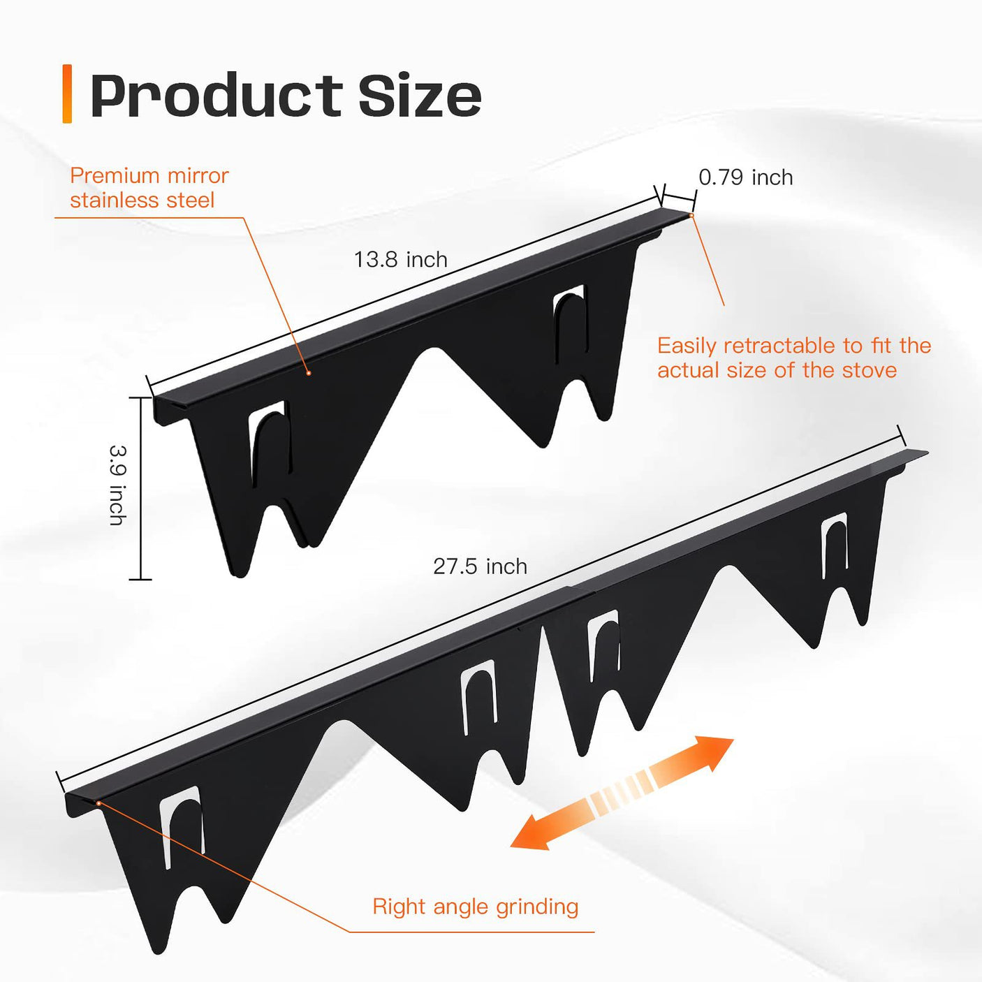 Premium 304 Stainless Steel Retractable Stove Gap Cover – Sleek Black Pair