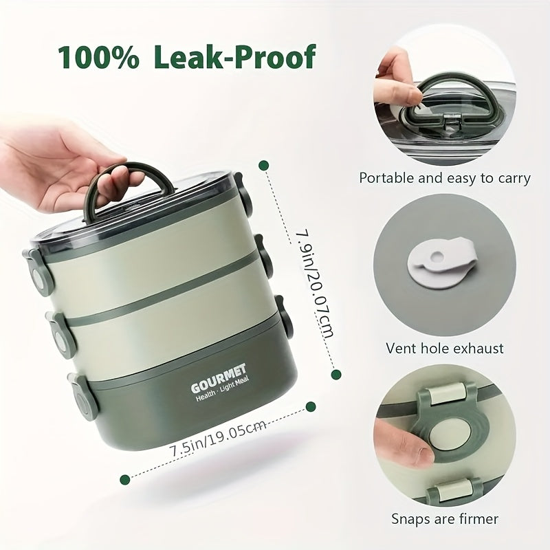 Faridabio Triple Stack Leak-Proof Microwave-Safe Bento Box - 2L Large Capacity Portable Food Container with Invisible Handles, Perfect for Work, School, Camping & Meal Prep (Green), Lunch Box, School Meal Storage, Modern Kitc Julia M LifeStyles