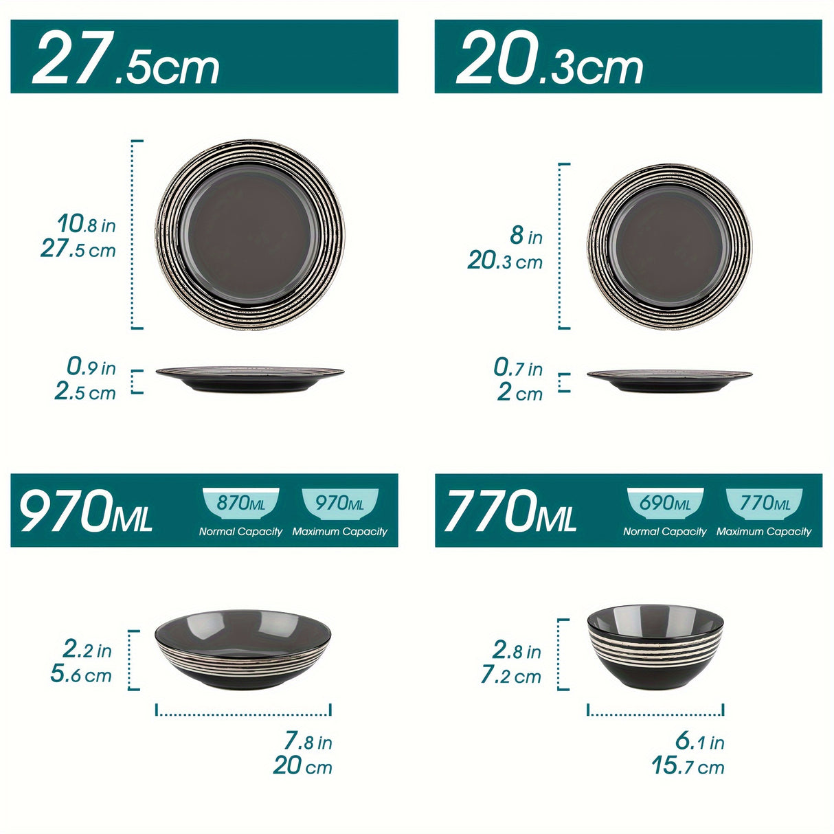 16-Piece Premium Stoneware Dinnerware Set - Elegant Bark Glaze, Scratch-Resistant & Dishwasher Safe - Modern Grey, Perfect for everyday Home Dining and Family of 4