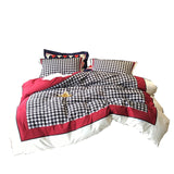 American Retro Cotton Velvet Houndstooth Bedding Set in Retro Red