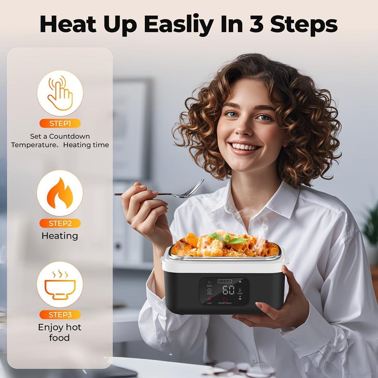 Wireless Electric Insulated Lunch Box - Built-in 8000mAh Battery, 60W Heating Lunch Box 33.81oz Stainless Steel Portable Food Heater, Can Be Used As A Power Bank To Charge Mobile Phones, Suitable For Travel, Cars, Truck Drive Julia M LifeStyles