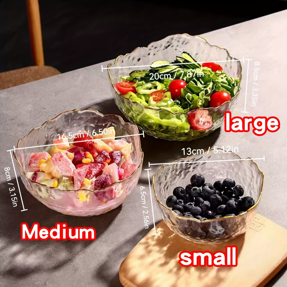 [Glass Mixing Bowls] Glass Mixing Bowls, Glass Serving Bowls, Clear Glass Bowls, Salad Bowl Set, Large Medium SmallThree-piece Glass Bowl Set, Glass Tableware, for Cereals, Desserts, Fruits, Oatmeal, Ice Cream, for Home Kitch Julia M LifeStyles