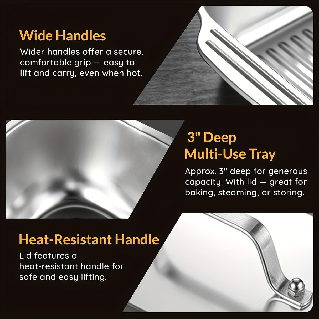 [Heavy Duty Baking Pans] 1/2/3pcs Extra Large Heavy Duty Stainless Steel Baking Pans with Lids | Non-Stick, Thick Rectangular Oven Trays for Desserts, Bread, Seafood, BBQs, Buffet Serving - Spacious Design, Nonstick Surface Julia M LifeStyles