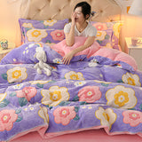 Coral Velvet Sheet Duvet Cover Double Sided Plus Velvet Thick Bedding Set