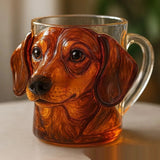 Elegant 3D Sculpted Dog Face Glazed Glass Cup