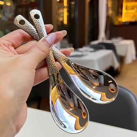 Retro Hammer Point Spoon Stainless Steel Hammer Pattern Spoon Commercial Thickened Spoon Creative Eating Spoon Good-looking Dessert Spoon Julia M LifeStyles