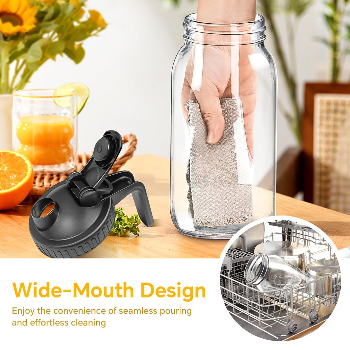 [Lead-Free Glass Bottles] 3pcs 64oz Thick Lead-Free Glass Cold Brew Water Bottles | Airtight Leak-Proof Lids, Measurement Markings & Handle - Mason Jar for Iced Coffee, Tea, Family Gatherings, Refrigerator Storage (Black/Gray - Julia M LifeStyles