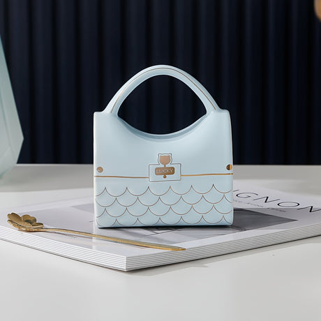 1pc, Unique Handbag-Shaped Ceramic Mug with Spoon - Reusable, Freezer Safe, BPA-Free, Graphic Pattern, Multipurpose Office Home Coffee Cup for Teenagers - Perfect for Christmas, Graduation, Halloween, Mothers Day, Thanksgivin