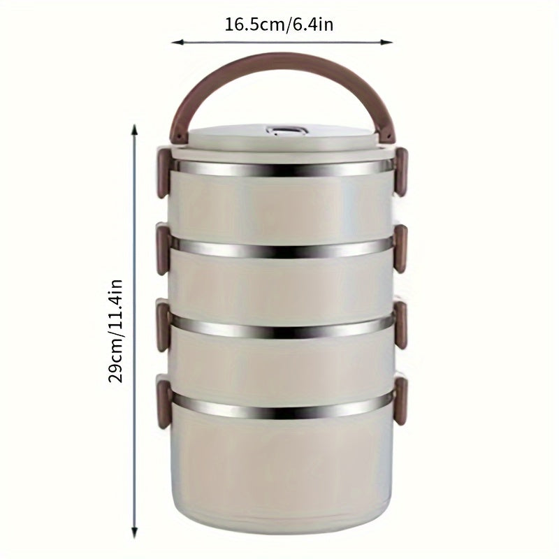 1 Set Of Stainless Steel 4 Layer Lunch Box With Lid With Complementary Bag & Cutlery Large Capacity Storage Bucket, For Camping, Picnic, School, Office, And Outdoor Adventures Julia M Home & Kitchen
