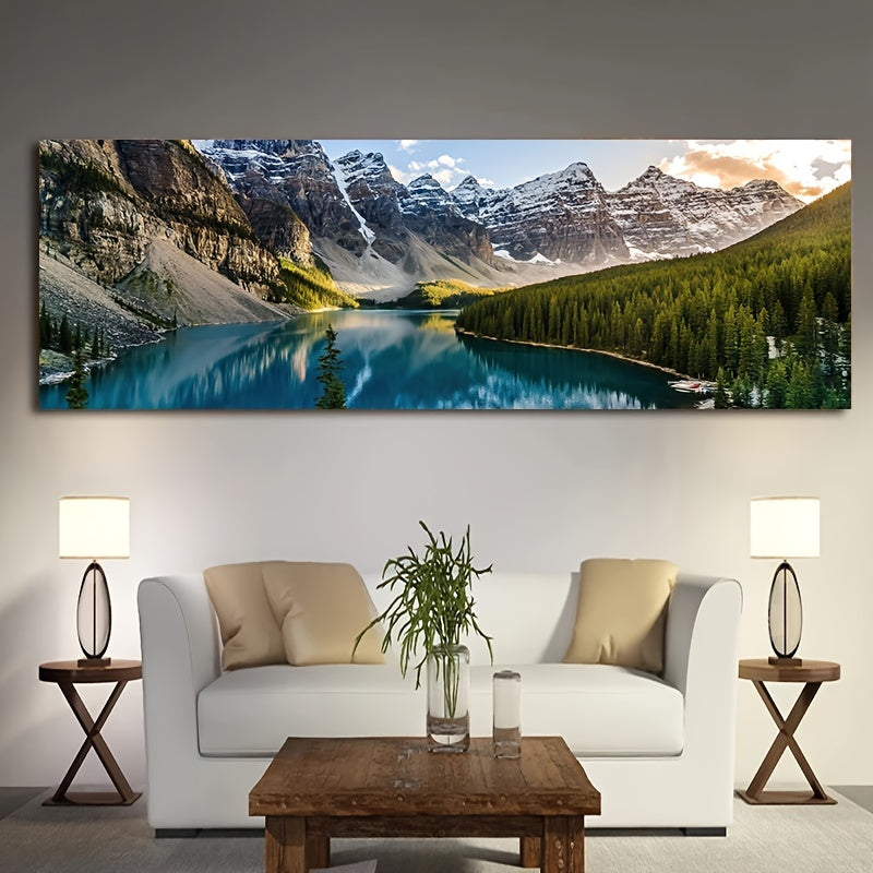 1pc Canvas Painting, Lake Forest Mountain Scenery Painting, Wall Art Decor, For Living Room, Bedroom, No Frame, 19.68*59.05inch