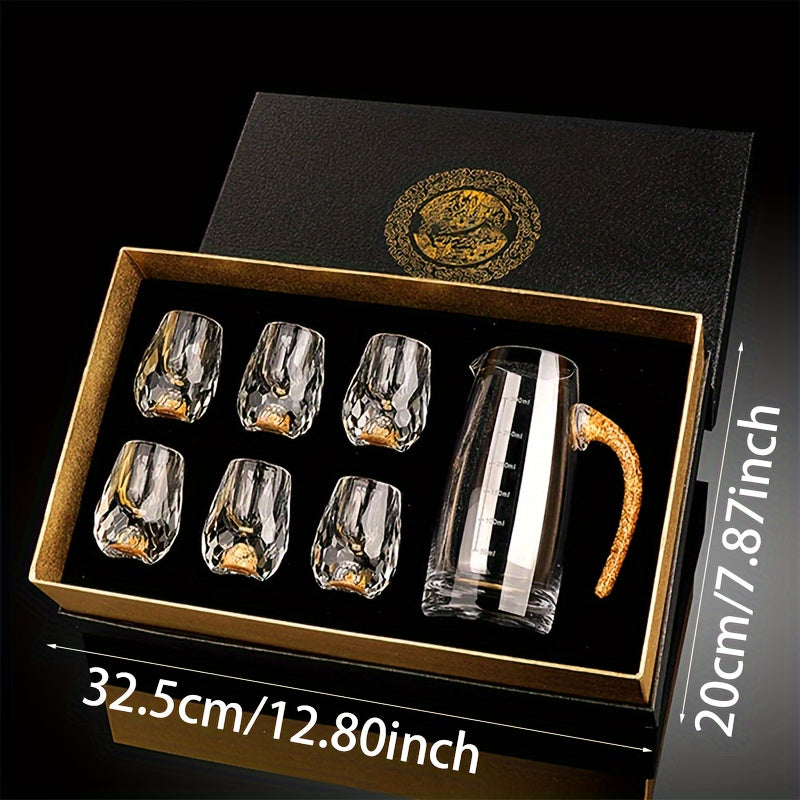 Luxury Crystal Whiskey Glass Set with Golden Foil - 6 Glasses & Decanter