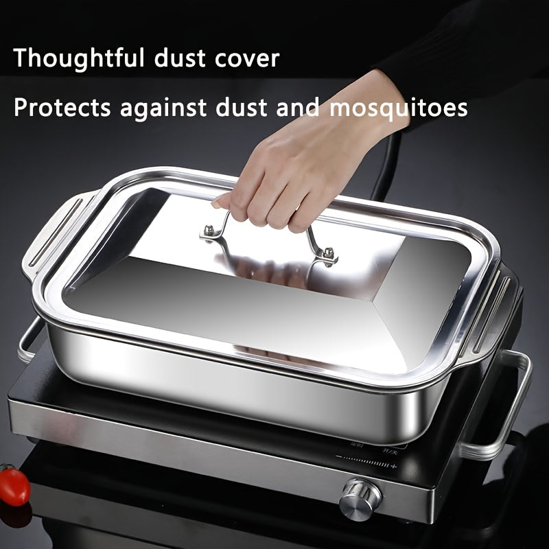 [Heavy Duty Baking Pans] 1/2/3pcs Extra Large Heavy Duty Stainless Steel Baking Pans with Lids | Non-Stick, Thick Rectangular Oven Trays for Desserts, Bread, Seafood, BBQs, Buffet Serving - Spacious Design, Nonstick Surface Julia M LifeStyles