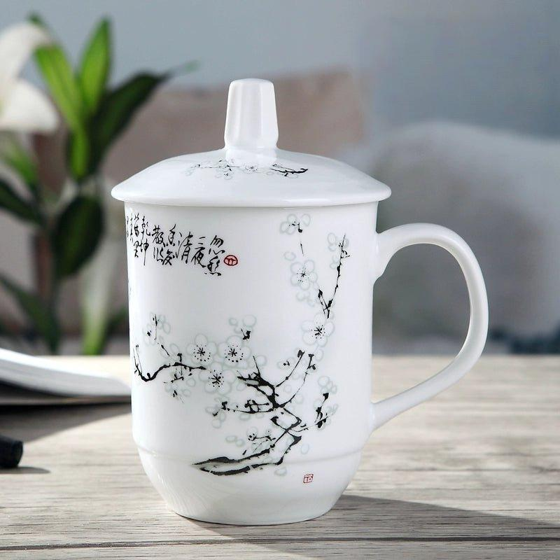 Elegant Blue and White Porcelain Tea Cup with Lid Julia M Home & Kitchen