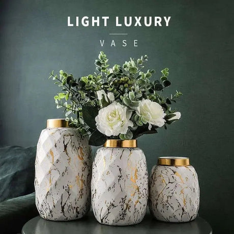 European Gilded Ceramic Vase Marble Pattern - Julia M LifeStyles