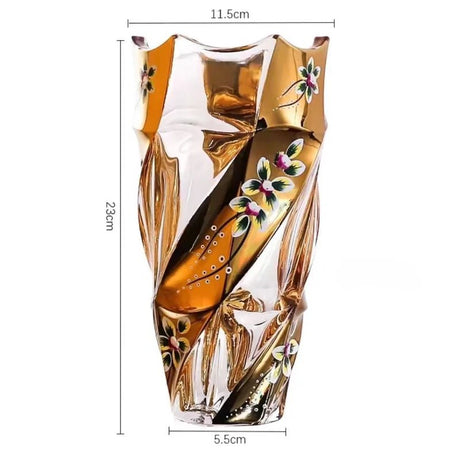Elegant European Crystal Glass Vase with Gold Painted Enamel - Julia M LifeStyles