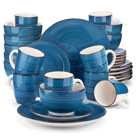 Artisanal 32-Piece Handpainted Stoneware Dinnerware Set for 8 – Scratch-Resistant & Dishwasher Safe