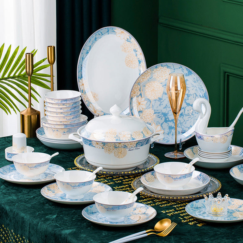 Elegant 16-Piece New Bone China Dinnerware Set with Chopsticks & Glazed Finish