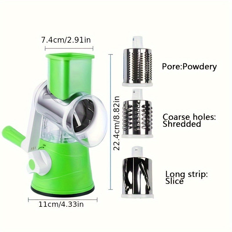 Rotary Cheese Grater and Vegetable Slicer - Kitchen Mandoline with 3 Interchangeable Blades, Easy-to-Clean for Fruits, Potatoes, Carrots, Nuts Julia M LifeStyles