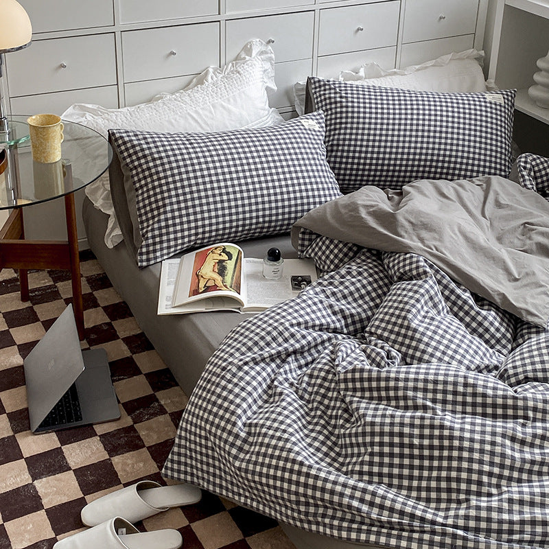 Pure Cotton Simple Contrast Color Four-piece Set Dyed And Washed