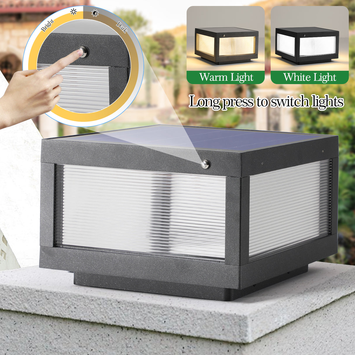 12-Inch Black Solar Powered LED Post Cap Light - Elegant Modern Outdoor Lighting Solution