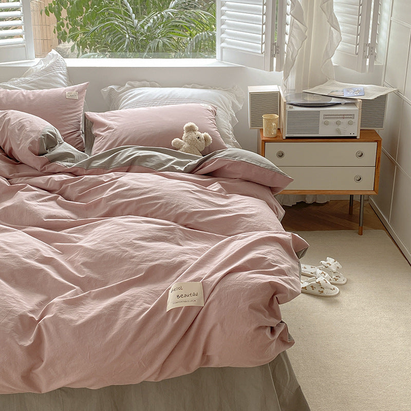 Pure Cotton Simple Contrast Color Four-piece Set Dyed And Washed