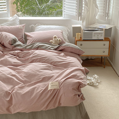 Pure Cotton Simple Contrast Color Four-piece Set Dyed And Washed