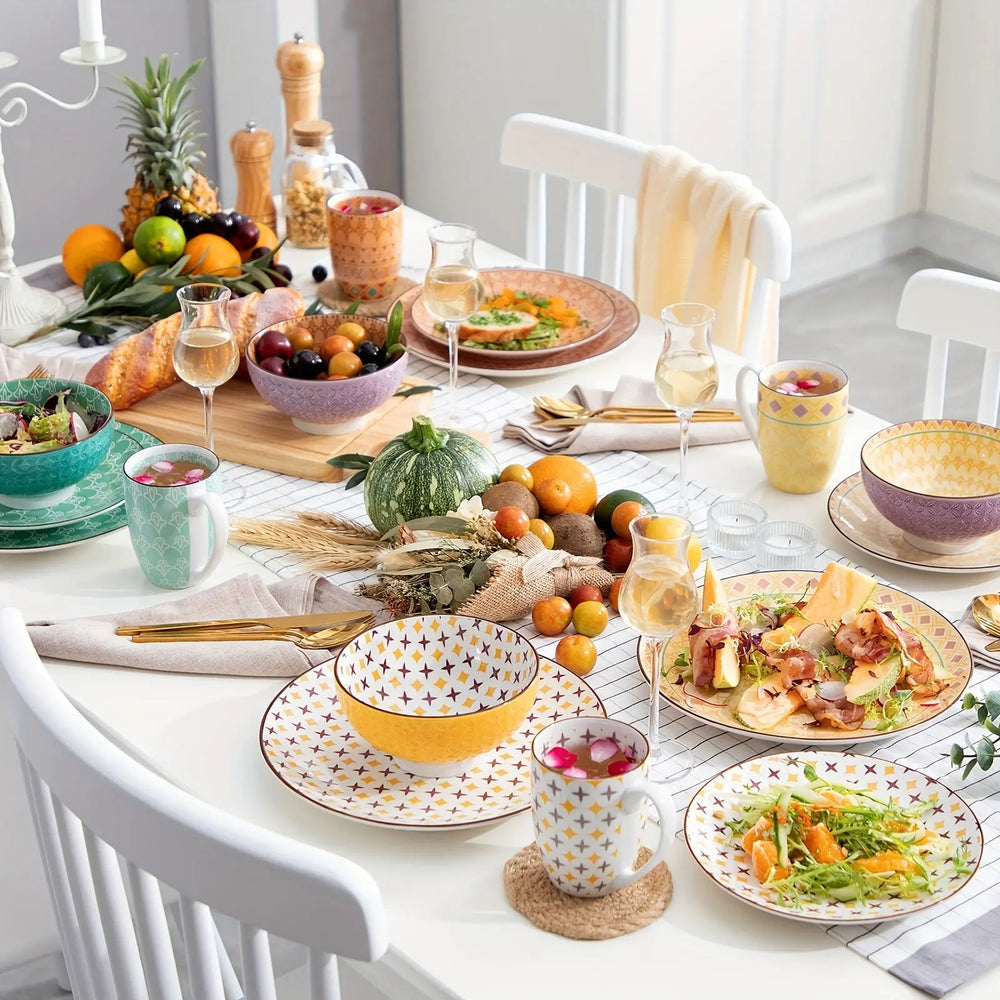 Japanese Style Porcelain Dinnerware Set - 16 Pcs for 4, Microwave & Dishwasher Safe Julia M LifeStyles
