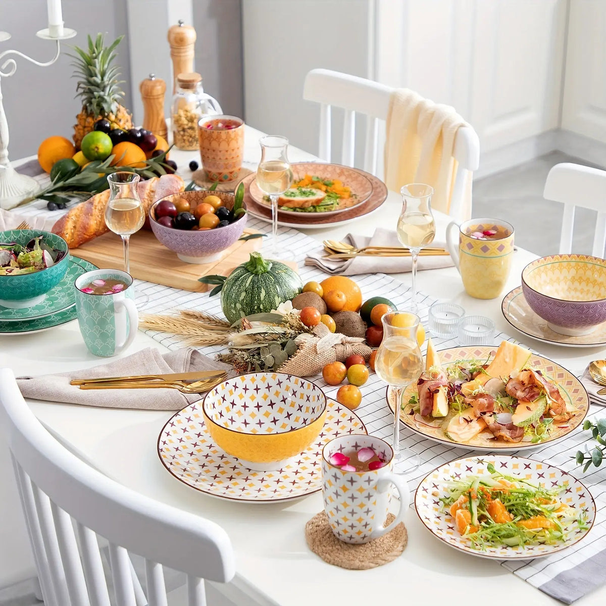 Japanese Style Porcelain Dinnerware Set - 16 Pcs for 4, Microwave & Dishwasher Safe Julia M LifeStyles