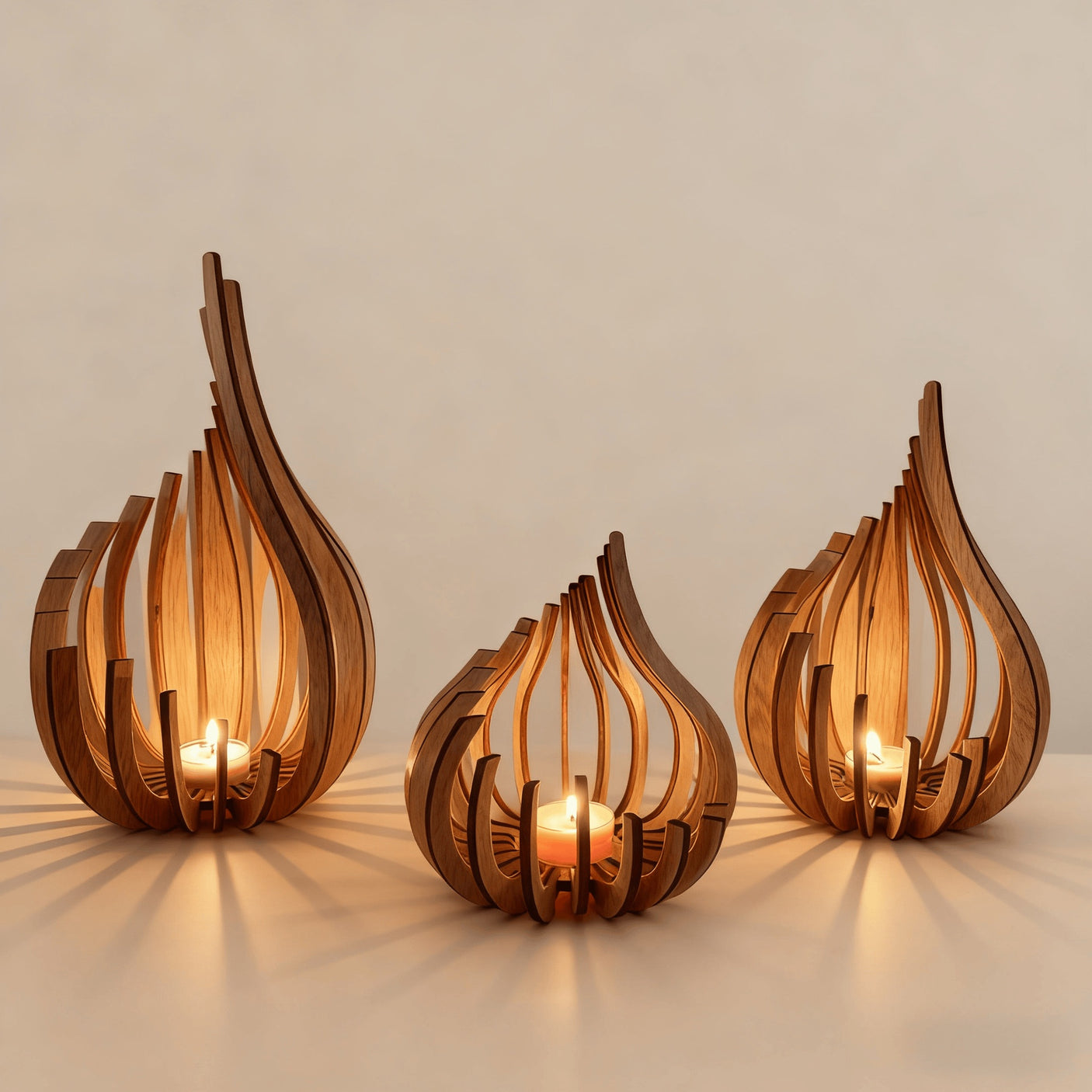 Elegant Lotus-Shaped Wooden Candle Holder Display Shelf