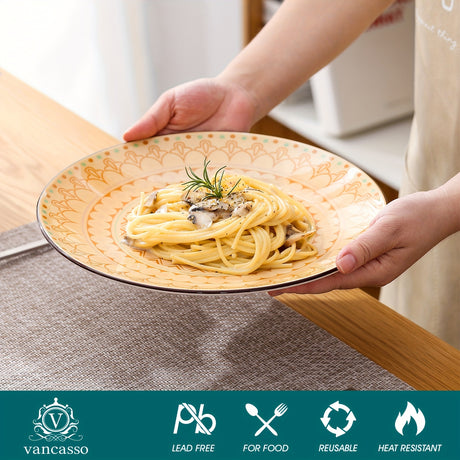 Japanese Style Porcelain Dinnerware Set - 16 Pcs for 4, Microwave & Dishwasher Safe