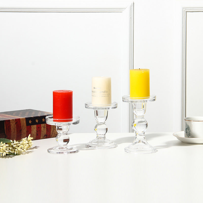 Glass Candle Holder Transparent Glass Set Candle Holder High Foot Crafts Wax Holder - Julia M LifeStyles