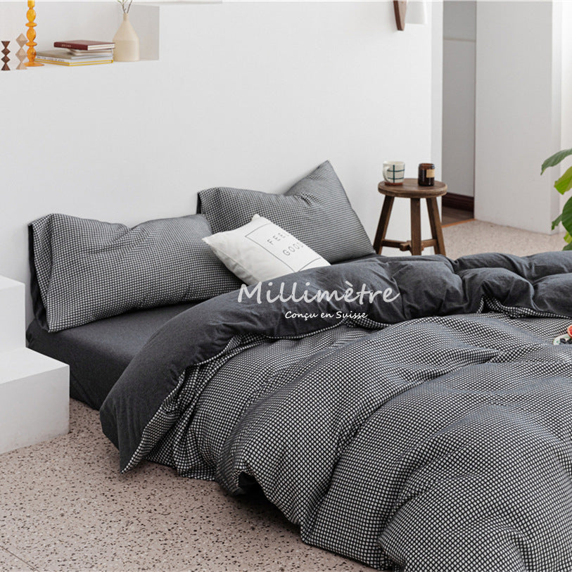 Cotton Simple Knitted Jacquard Quilt Cover Bedding Set