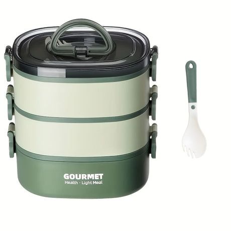 Faridabio Triple Stack Leak-Proof Microwave-Safe Bento Box - 2L Large Capacity Portable Food Container with Invisible Handles, Perfect for Work, School, Camping & Meal Prep (Green), Lunch Box, School Meal Storage, Modern Kitc Julia M LifeStyles
