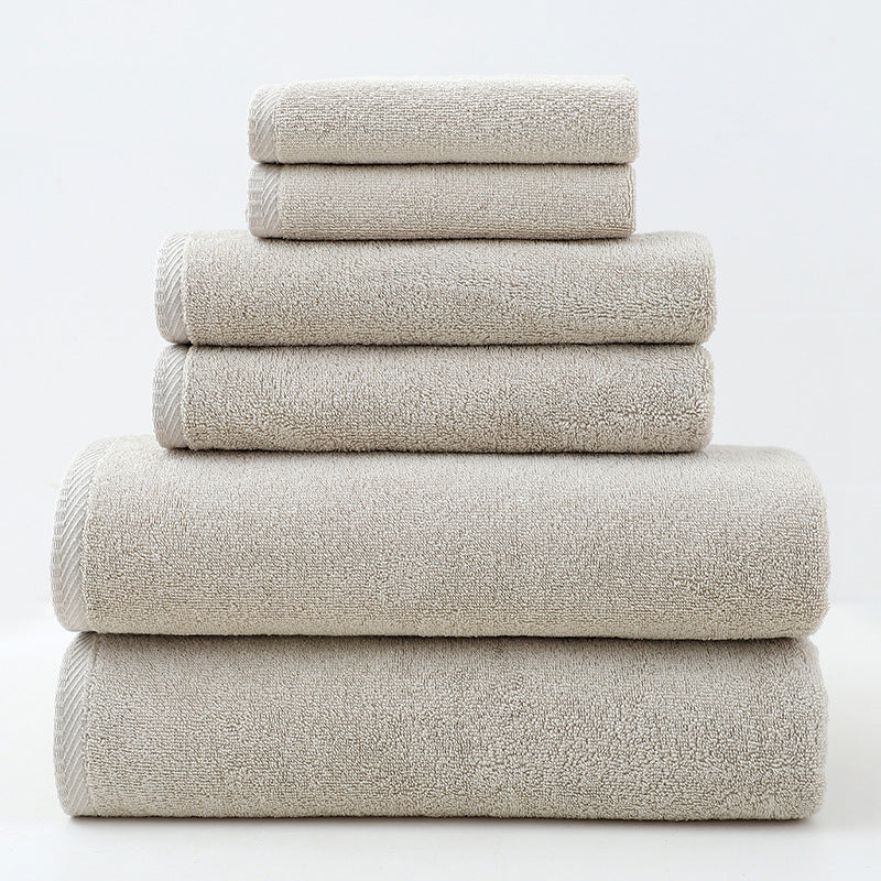 Solid Color Simple Towels 6-piece Cotton Suit