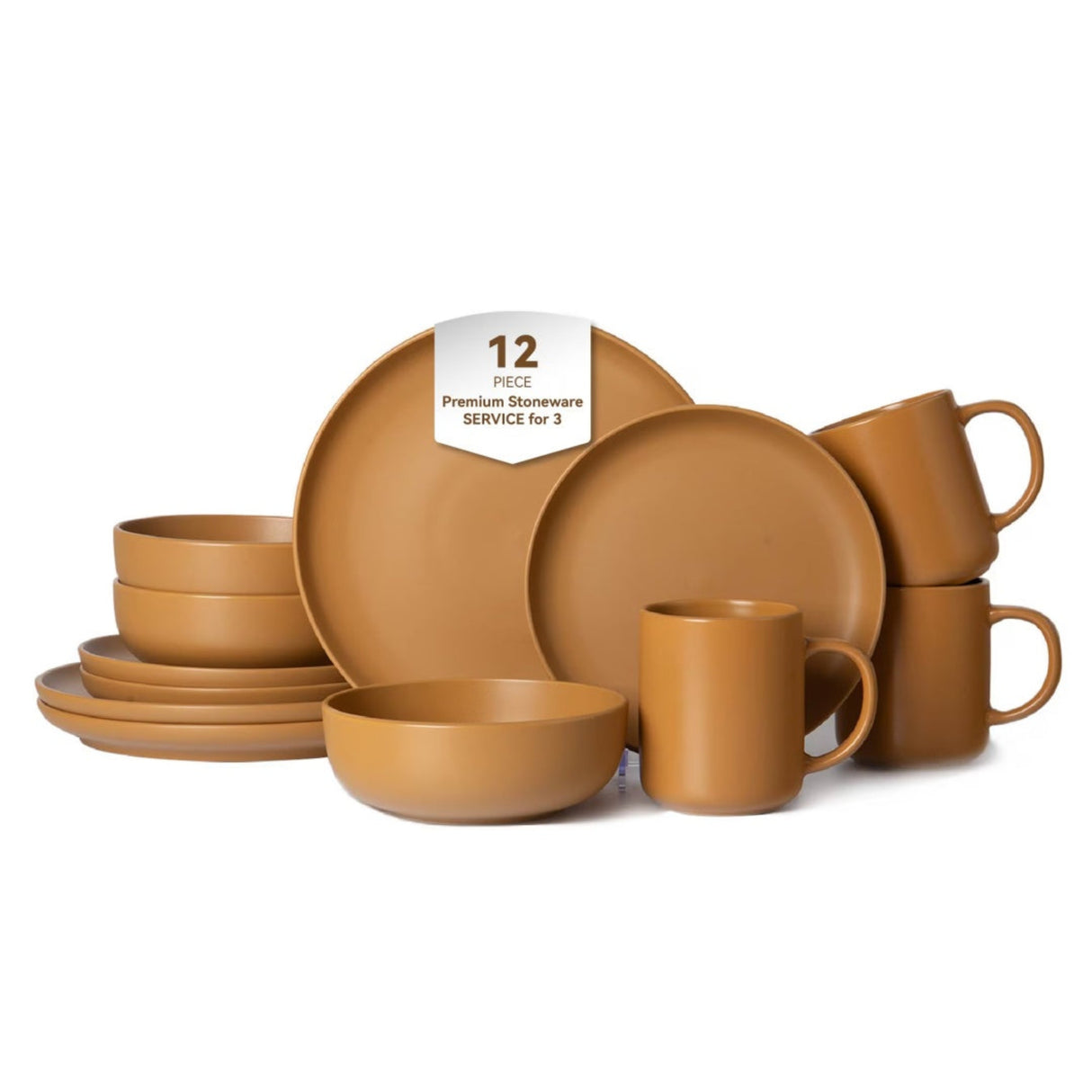 12-Piece Stoneware Dinnerware Set with Mugs - Microwave & Dishwasher Safe