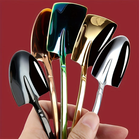 A set of 5 stainless steel ice cream spoons, creative shovel design, suitable for dessert, tea, coffee, family, kitchen, restaurant Julia M LifeStyles