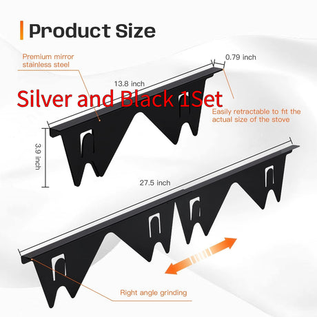 Premium 304 Stainless Steel Retractable Stove Gap Cover – Sleek Black Pair