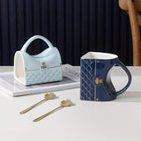 1pc, Unique Handbag-Shaped Ceramic Mug with Spoon - Reusable, Freezer Safe, BPA-Free, Graphic Pattern, Multipurpose Office Home Coffee Cup for Teenagers - Perfect for Christmas, Graduation, Halloween, Mothers Day, Thanksgivin
