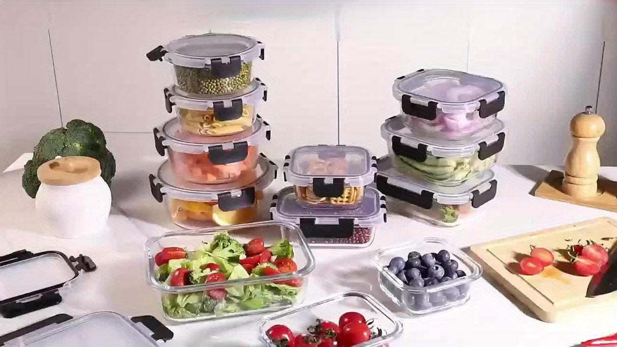 24pcs (12 Containers 12 Lids) Glass Food Storage Containers with Lids, Meal Prep, Pantry Kitchen Lunch Storage Containers, Leak Proof, Sealed Glass Lunch Box for Microwave, Oven, Fridge And Dishwasher Julia M LifeStyles