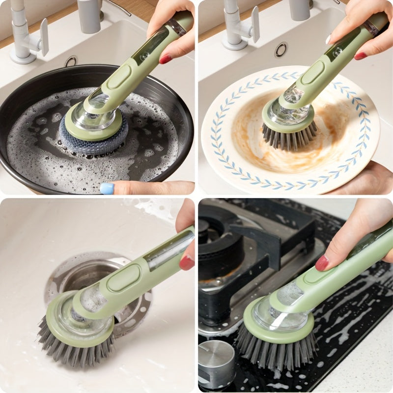 Extended Handle Ergonomic Dishwashing Brush with Soap Dispenser, Replaceable Head for Easy Cleaning of Pots, Pans & Sinks - Essential Kitchen Tool Julia M LifeStyles