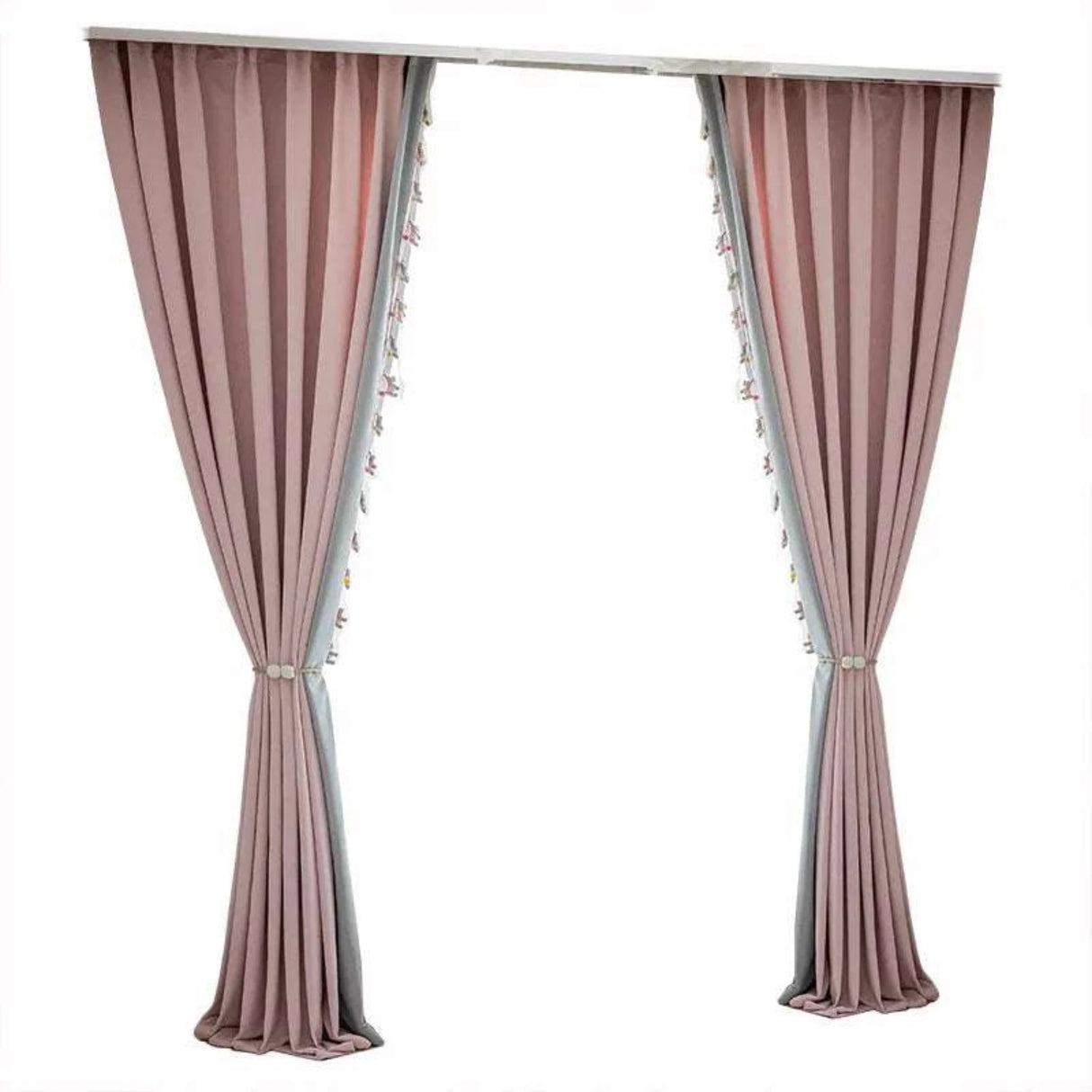 Girls' Pink Gray Patchwork Pony Lace Thickened Chenille Curtains for Living Room Bedroom Balcony Decoration Finished Product - Julia M LifeStyles